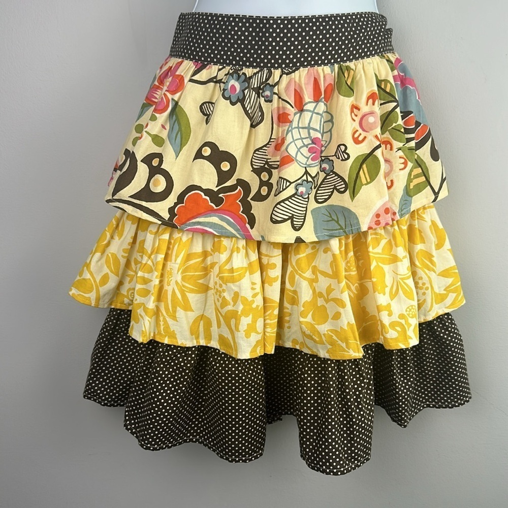 NWOT Vintage Pier 1 Bohemian Ruffle Tiered Apron Colorful Art to Wear OS Tie Bow